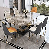 Vikinterio Stainless Steel Base with Marble Top Six Seater Dining Table Set