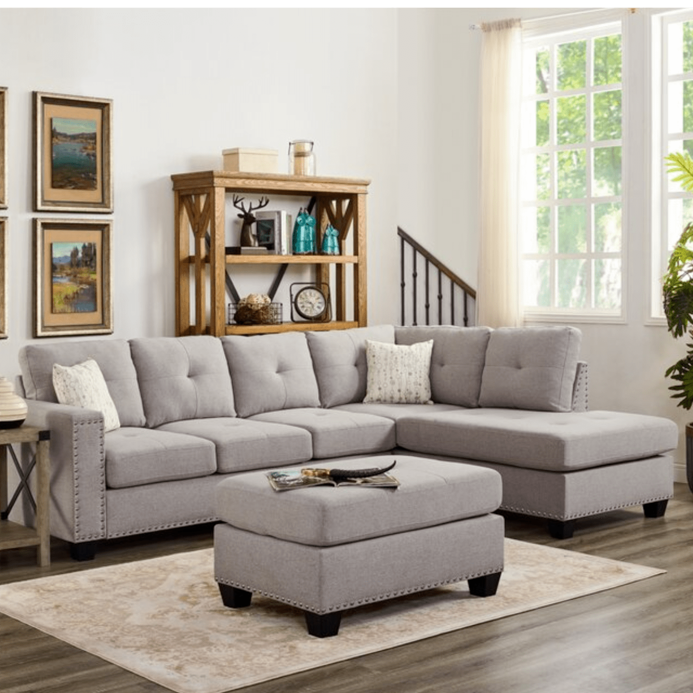 Woodenlia Reversible Sectional Sofa with Ottoman