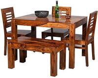 Smart Home Sheesham Wooden Dining Table 4 Seater | Dining Table Set with 3 Chairs & 1 Bench | Home Dining Room Furniture | Honey Finish Smart Home Sheesham Wooden Dining Table 4 Seater | Dining Table Set with 3 Chairs & 1 Bench | Home Dining Room Furniture | Honey Finish