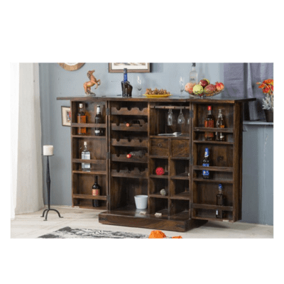 Sheesham Wood Bar Cabinet Rack Hard and Soft Drinks Storage Cabinets Sheesham Wood Furniture Wine Wisky Scotch All Type Drinks Bar Cabinet for Living Room (Natural Brown Finish)