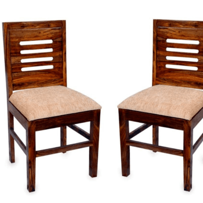 Solid Sheesham Wood Wooden Dining Chairs Set of 2 | Study Chairs for Home - Natural Brown with Cushions
