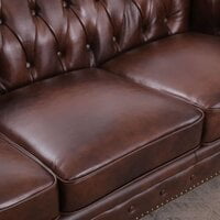 Genuine Leather Rolled Arm Chesterfield Sofa