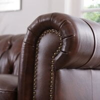 Genuine Leather Rolled Arm Chesterfield Sofa