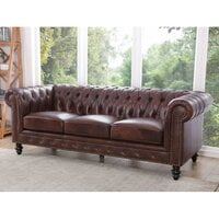 Genuine Leather Rolled Arm Chesterfield Sofa