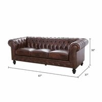 Genuine Leather Rolled Arm Chesterfield Sofa