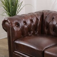 Genuine Leather Rolled Arm Chesterfield Sofa