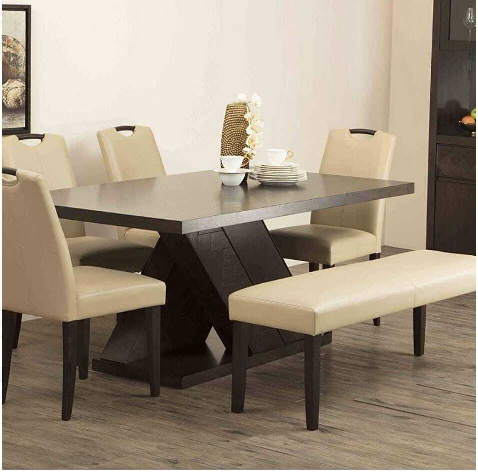 Vikinterio Six Seater Dining Set with 4 chairs and one fabric bench Vikinterio Six Seater Dining Set with 4 chairs and one fabric bench