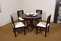 Sheesham Wood Wooden Dining Set 4 Seater | Dining Table with 4 Chairs | Dining Room Furniture | Gray Cushions | Natural Honey Finish
