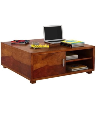 Solid Sheesham Wood Coffee Table with Drawers and Shalf