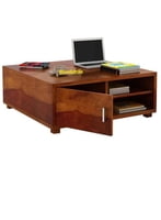 Solid Sheesham Wood Coffee Table with Drawers and Shalf