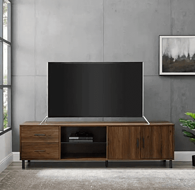 Vikinterio Solid Acacia Wood TV Cabinet with Metal Base Frame
