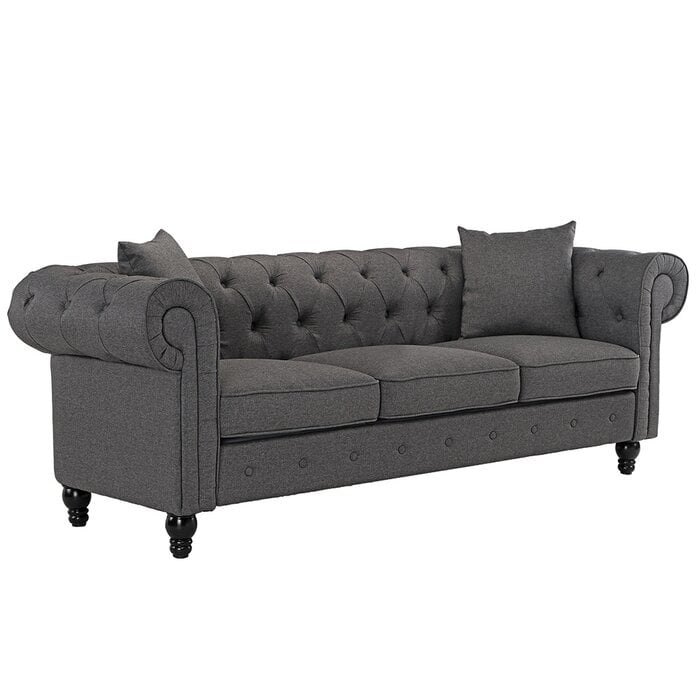Vikinterio Linen Rolled Arm Chesterfield Sofa Vikinterio Linen Rolled Arm Chesterfield Sofa