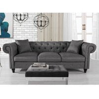 Vikinterio Linen Rolled Arm Chesterfield Sofa Vikinterio Linen Rolled Arm Chesterfield Sofa