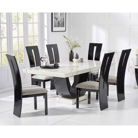 Vikinterio Milan 7 Piece White Modern Rectangle Dinette Dining Room Table Set of 6