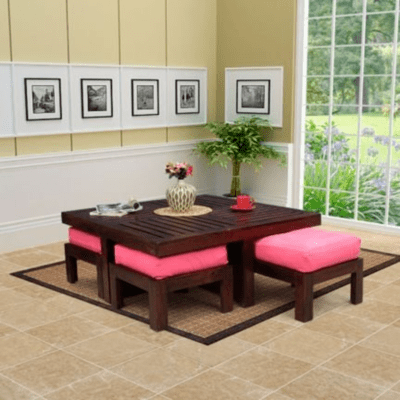 Smart Home Coffee Table With Four Stools Wenge And Pink