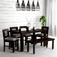Sheesham Wood 6 Seater Dining Table | Dining Room Furniture | 4 Chairs with Cushion & 1 Bench| Warm Chestnut Finish Sheesham Wood 6 Seater Dining Table | Dining Room Furniture | 4 Chairs with Cushion & 1 Bench| Warm Chestnut Finish