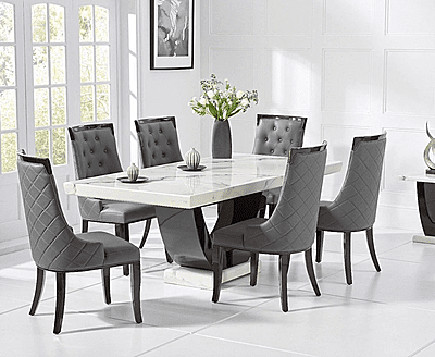 Vikinterio Modern U Shape Six Seater Marble Dining Table Set