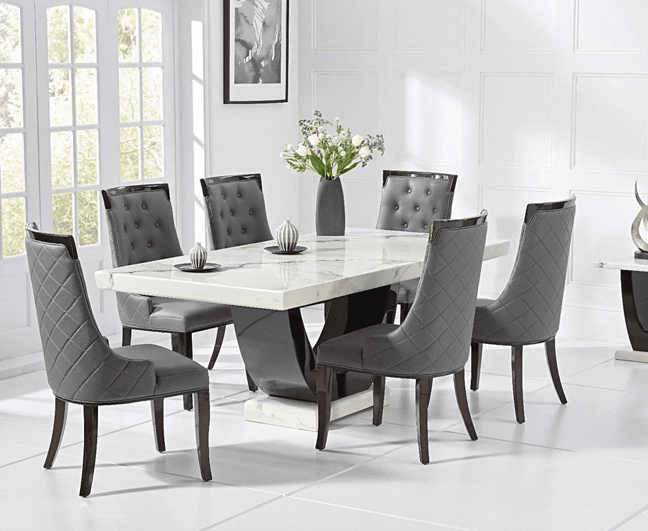 Vikinterio Modern U Shape Six Seater Marble Dining Table Set