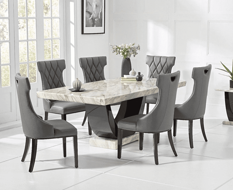 Marina Six Seater Marble Top Dining Table Set Marina Six Seater Marble Top Dining Table Set