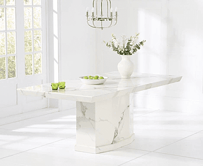 Six Seater Marble Top Dining Set with Fabric Chairs - Luxury and Comfort for Your Dining Room Six Seater Marble Top Dining Set with Fabric Chairs - Luxury and Comfort for Your Dining Room
