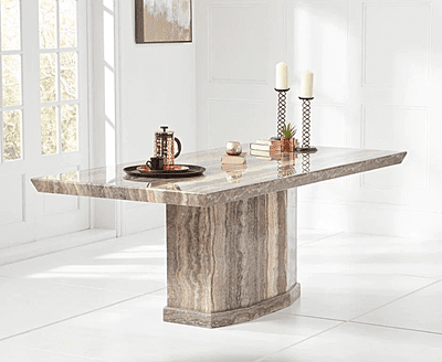 Six Seater Marble Top Dining Set with Fabric Chairs - Luxury and Comfort for Your Dining Room Six Seater Marble Top Dining Set with Fabric Chairs - Luxury and Comfort for Your Dining Room