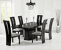 Six Seater Marble Top Dining Set with Fabric Chairs - Luxury and Comfort for Your Dining Room
