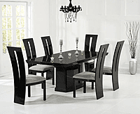 Six Seater Marble Top Dining Set with Fabric Chairs - Luxury and Comfort for Your Dining Room Six Seater Marble Top Dining Set with Fabric Chairs - Luxury and Comfort for Your Dining Room