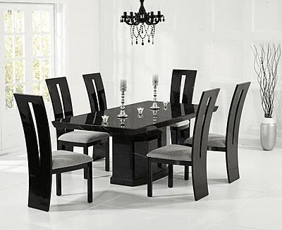 Six Seater Marble Top Dining Set with Fabric Chairs - Luxury and Comfort for Your Dining Room Six Seater Marble Top Dining Set with Fabric Chairs - Luxury and Comfort for Your Dining Room