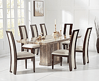 Six Seater Marble Top Dining Set with Fabric Chairs - Luxury and Comfort for Your Dining Room Six Seater Marble Top Dining Set with Fabric Chairs - Luxury and Comfort for Your Dining Room