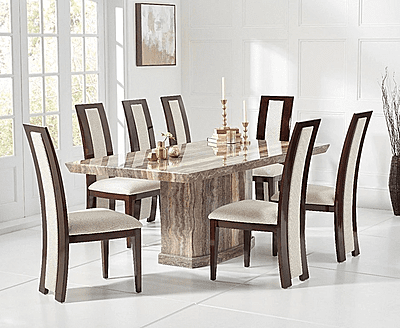 Six Seater Marble Top Dining Set with Fabric Chairs - Luxury and Comfort for Your Dining Room Six Seater Marble Top Dining Set with Fabric Chairs - Luxury and Comfort for Your Dining Room