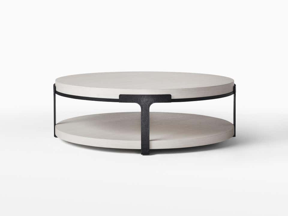 Vikinterio Dortu Round cocktail table with oak alpine top and metal base