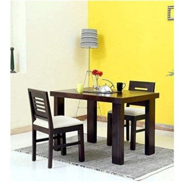 Sheesham Wood Dining Table 2 Seater | Wooden Dining Room Furniture | 2 Chairs with Cushion | Teak Finish