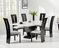 57 Marble Top Six Seater Dining Table Set (White) 57 Marble Top Six Seater Dining Table Set (White)