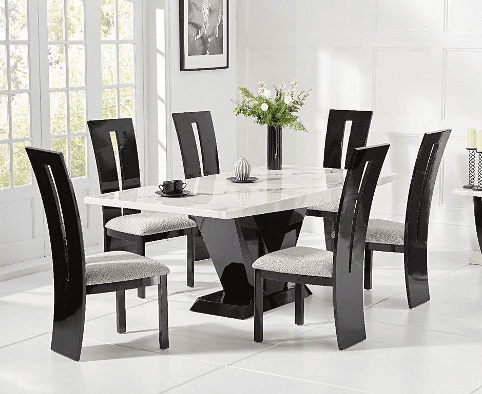 57 Marble Top Six Seater Dining Table Set (White)