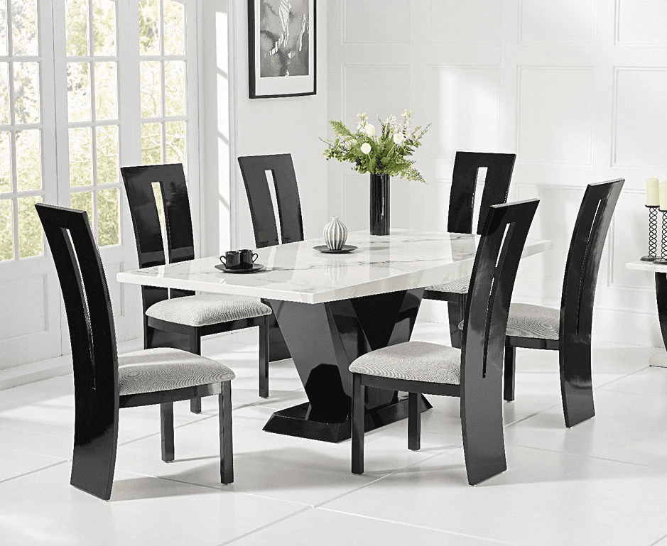 57 Marble Top Six Seater Dining Table Set (White) 57 Marble Top Six Seater Dining Table Set (White)