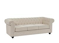 Vikinterio Chesterfield 3-Seater Sofa in Beige Fabric | Luxury Living Room Furniture