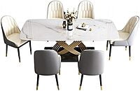 Vikinterio Stainless Steel Base with Marble Top Six Seater Dining Table Set