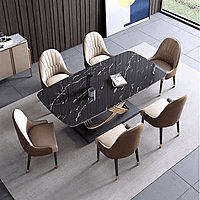 Vikinterio Stainless Steel Base with Marble Top Six Seater Dining Table Set