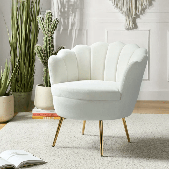 Vikinterio Upholstered Barrel Chair-Ivory Velvet