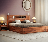 Vikinterio Jaipur Sheehsham Wood King Size Bed with Side Tables