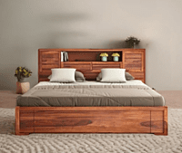 Vikinterio Jaipur Sheehsham Wood King Size Bed with Side Tables