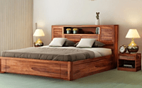 Vikinterio Jaipur Sheehsham Wood King Size Bed with Side Tables