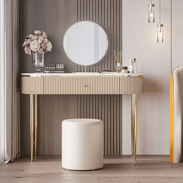 Vikinterio Marble Top Mirror Makeup Vanity Set with 1 Stool Vikinterio Marble Top Mirror Makeup Vanity Set with 1 Stool