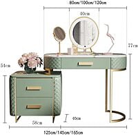 Vikinterio Makeup Vanity Marble Dresser Leather Surrounded Makeup Table Retractable Bedside Table with Touch Mirror 3 Drawers Dresser Desk
