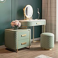 Vikinterio Makeup Vanity Marble Dresser Leather Surrounded Makeup Table Retractable Bedside Table with Touch Mirror 3 Drawers Dresser Desk Vikinterio Makeup Vanity Marble Dresser Leather Surrounded Makeup Table Retractable Bedside Table with Touch Mirror 3 Drawers Dresser Desk