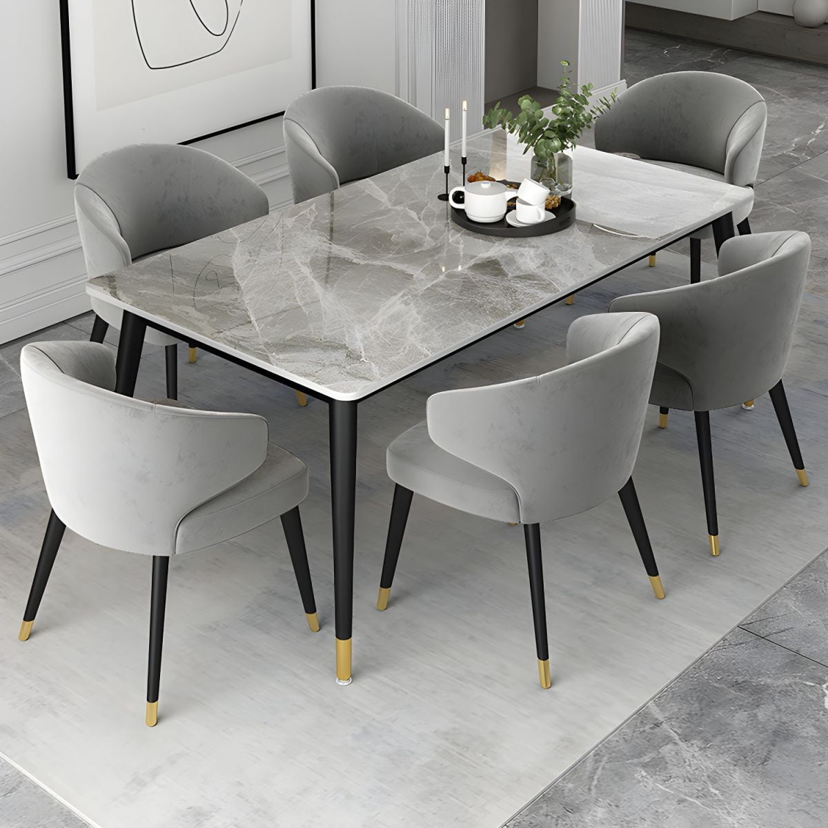 Italian Marble Top Black And Gray Marble Dining Table Modern
