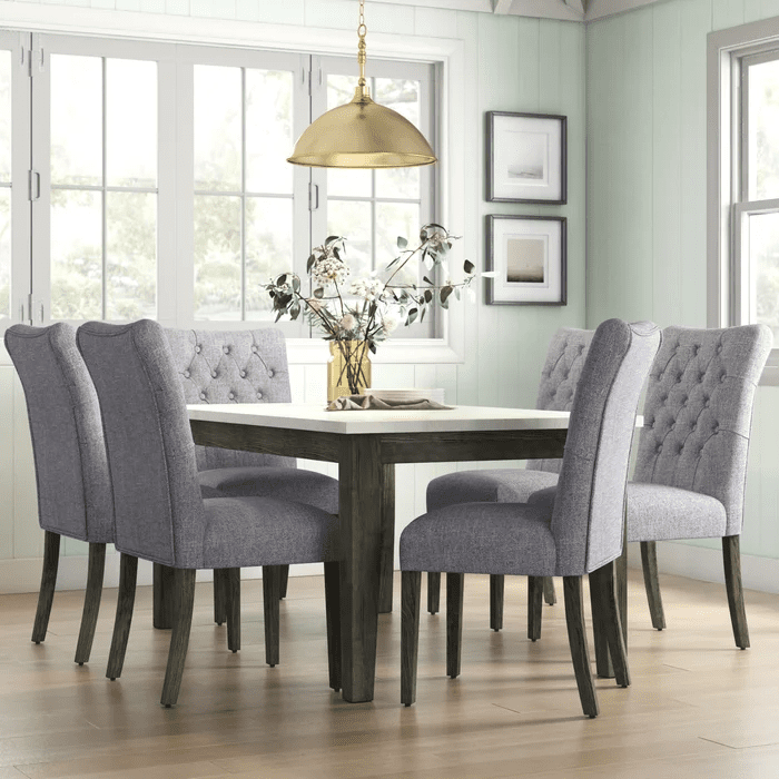 VIKINTERIO Malabar Dining Table with Marble Top and Six Upholstory Chairs VIKINTERIO Malabar Dining Table with Marble Top and Six Upholstory Chairs