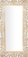 Vikinterio 79 Exquisitely Carved Mango Wood Wall Mirror, Floral Design, Light Brown, 36" x 2" x 72"