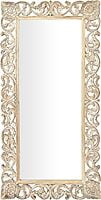 Vikinterio 79 Exquisitely Carved Mango Wood Wall Mirror, Floral Design, Light Brown, 36" x 2" x 72"