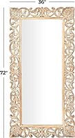 Vikinterio 79 Exquisitely Carved Mango Wood Wall Mirror, Floral Design, Light Brown, 36" x 2" x 72" Vikinterio 79 Exquisitely Carved Mango Wood Wall Mirror, Floral Design, Light Brown, 36" x 2" x 72"